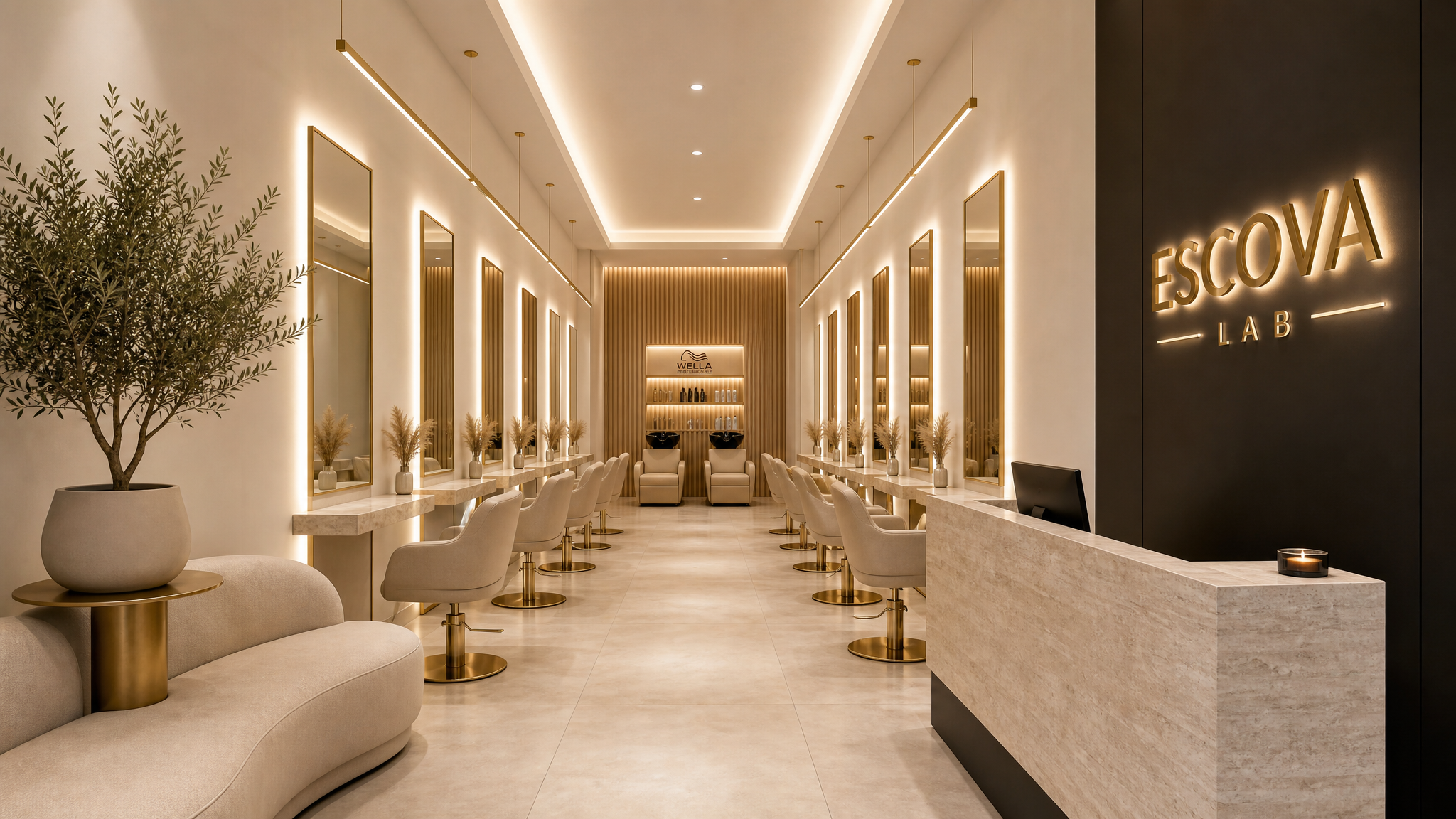 Interior do Escova Lab - cadeiras de styling premium